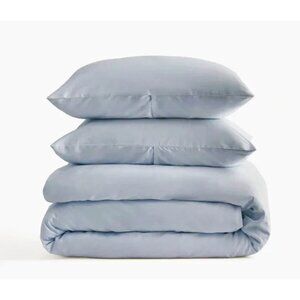 Quince Luxury 100% Organic Sateen Duvet Cover Set Light Blue